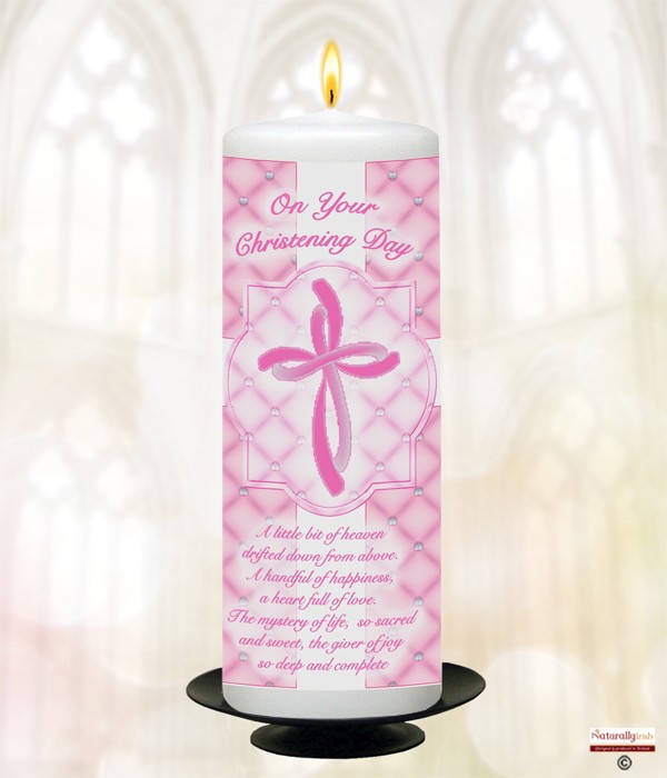 Elegant Cross Pink Christening Candle