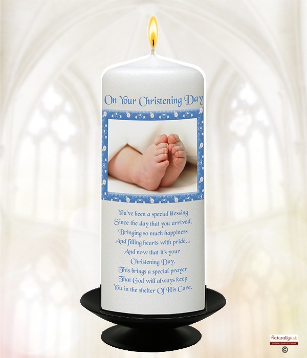 Elegant Feet Blue Christening Candle