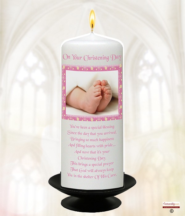 Elegant Feet Pink Christening Candle