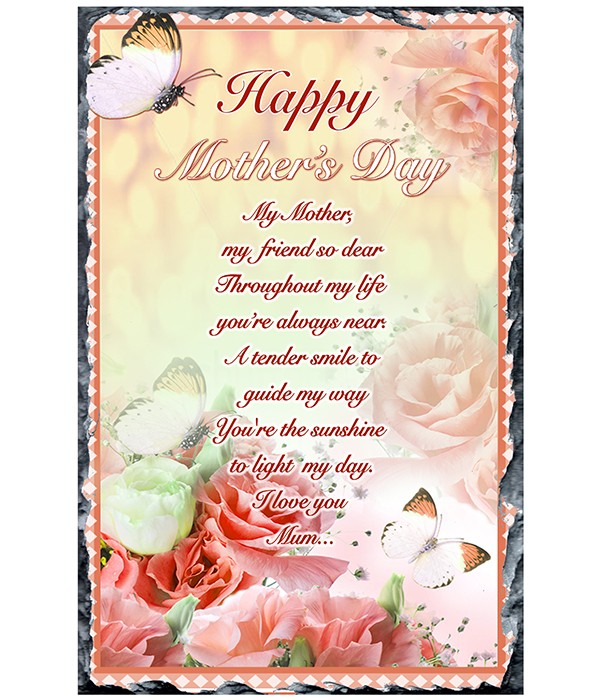 Mothers Day Peach Flowers & Butterflies Slate