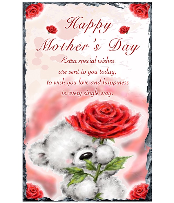 Mothers Day Teddy & Red Rose Slate