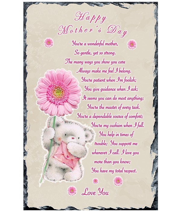 Mothers Day Teddy & Pink Gerbera Slate