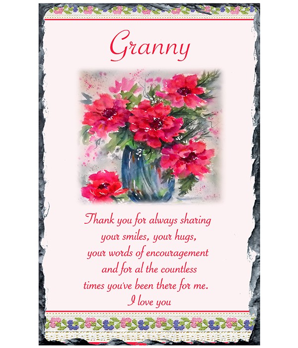 Mothers Day Granny Red Flowers In Vase Slate