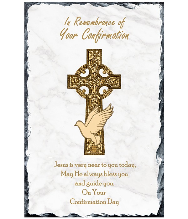 Confirmation Celitc Cross and Dove Slate