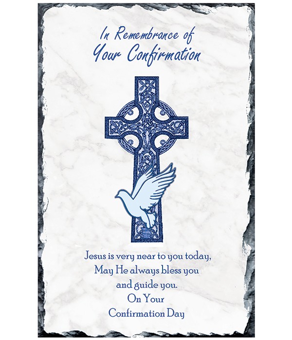 Confirmation Celtic Cross and Dove Blue Slate