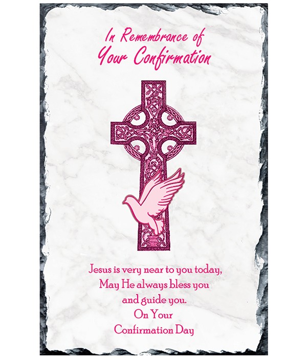 Confirmation Celtic Cross and Dove Pink Slate