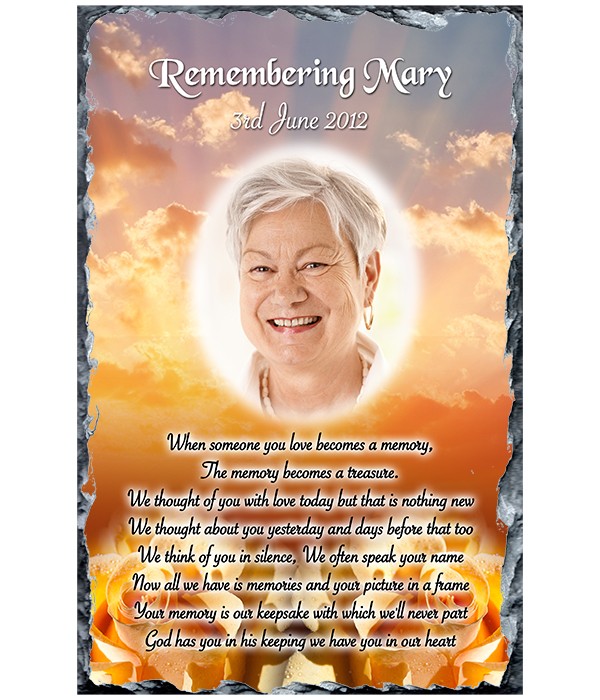 Remembrance Slate Peach Roses Treasure & Photo
