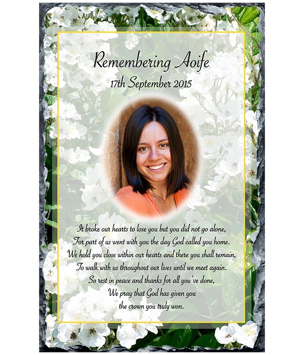 White Flowers & Photo Remembrance Slate