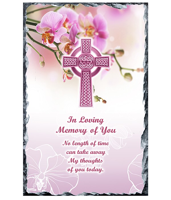 Remembrance Slate Celtic Cross & Pink Orchids