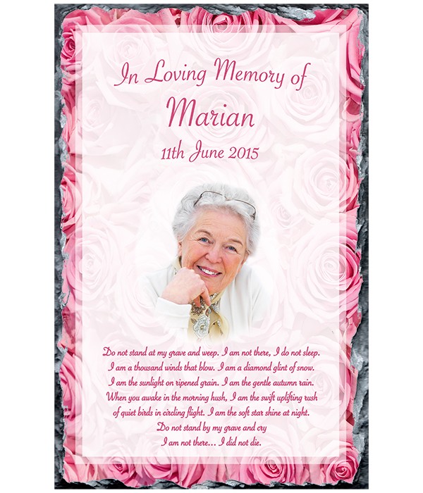 Remembrance Slate Pink Roses & Photo