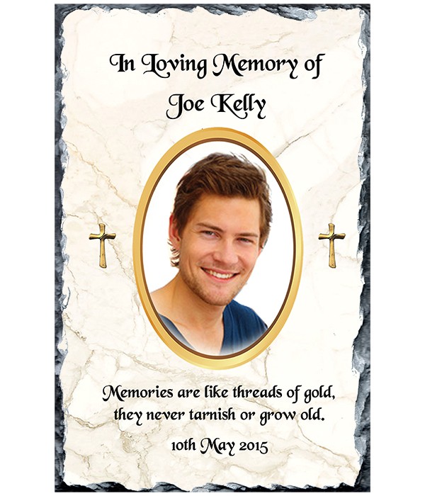 Remembrance Slate Gold Cross & Photo