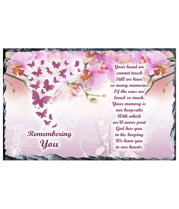 Remembrance Slate Pink Orchids Cross & Photo