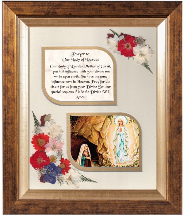 Our Lady of Lourdes Prayer, Flowers & Verse & Photo Forever Frame
