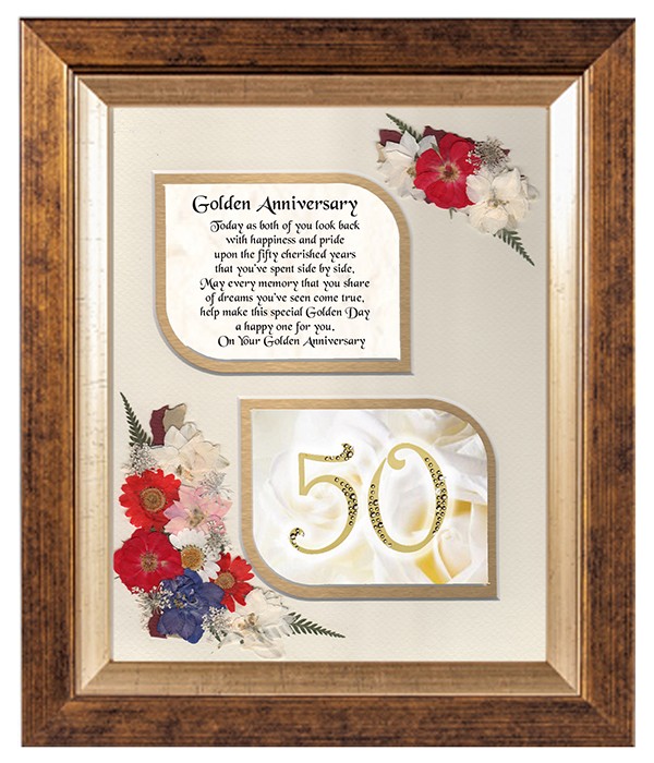 50th (Golden) Anniversary, Flowers & Verse & Photo Forever Frame