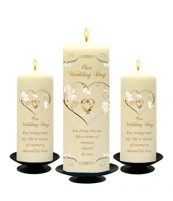 Flower Heart Gold Set (1 x 9 inch & 2 x 6 inch Candles)