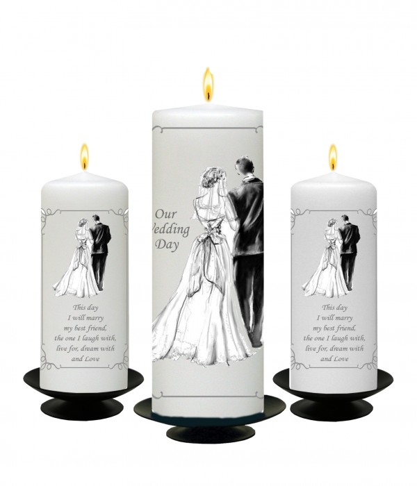 Vintage Bridge Groom Set (1 x 9 inch & 2 x 6 inch Candles)