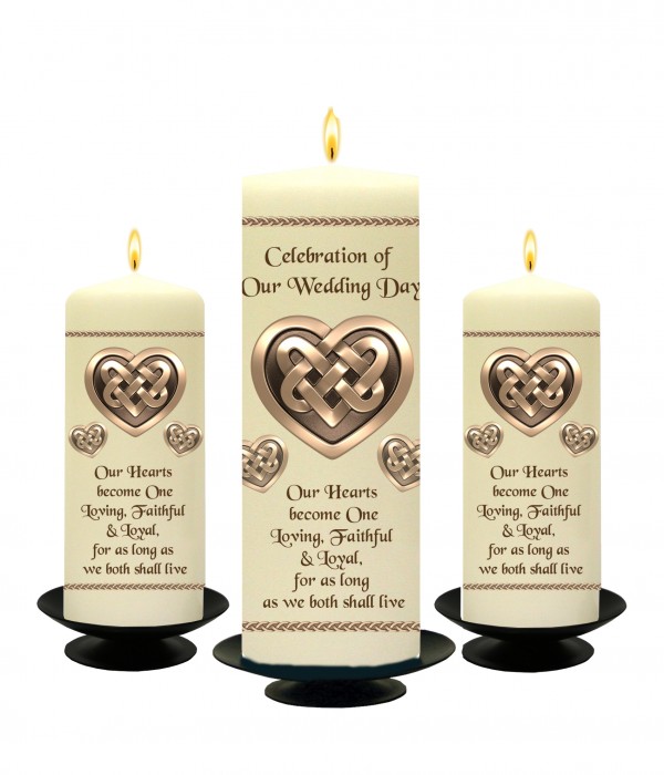 Celtic Heart Gold Set (1 x 9 inch & 2 x 6 inch Candles)