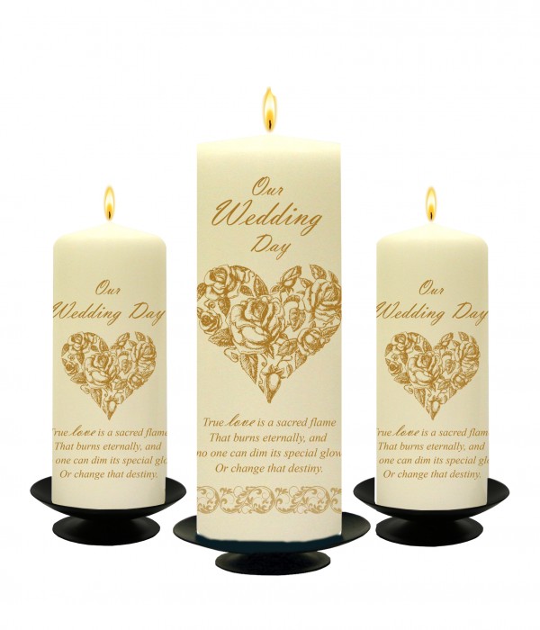 Rose Heart Gold Set (1 x 9 inch & 2 x 6 inch Candles)