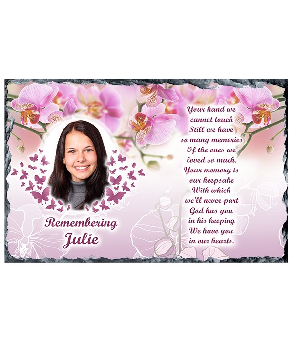 Remembrance Slate Pink Orchids Butterflies & Photo