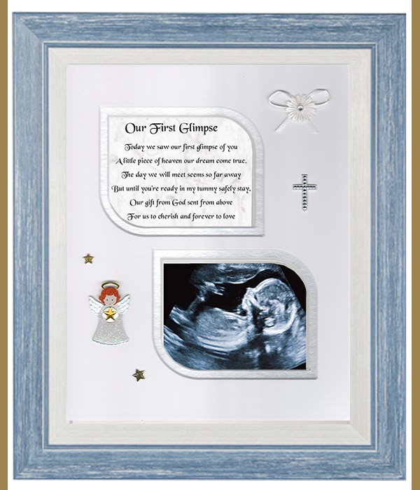 Fisrt Glimpse Baby Scan Blue, Flowers & Verse & Photo Forever Frame