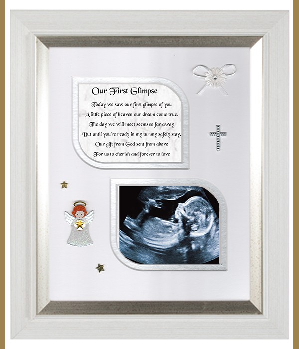 Fisrt Glimpse Baby Scan White, Flowers & Verse & Photo Forever Frame