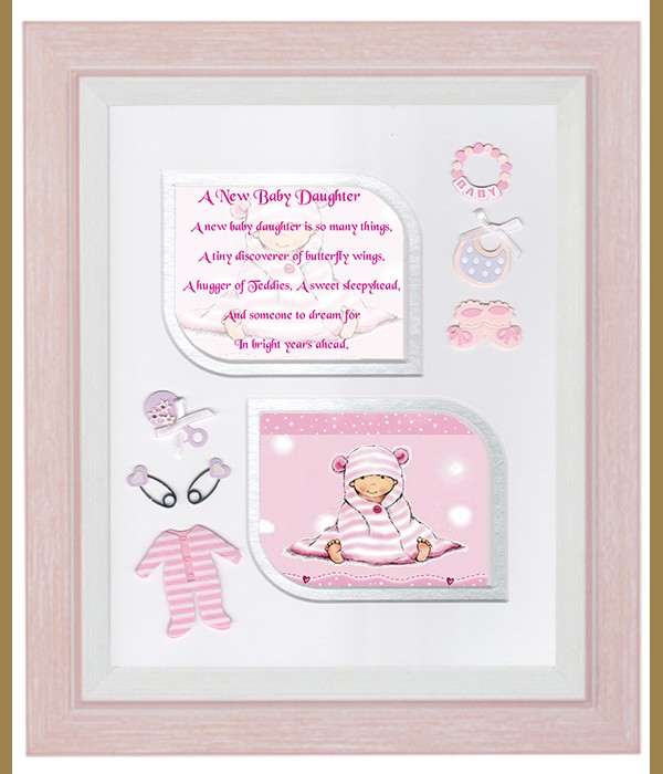 New Baby Daughter Pink, Cross & Flowers Verse & Photo Forever Frame