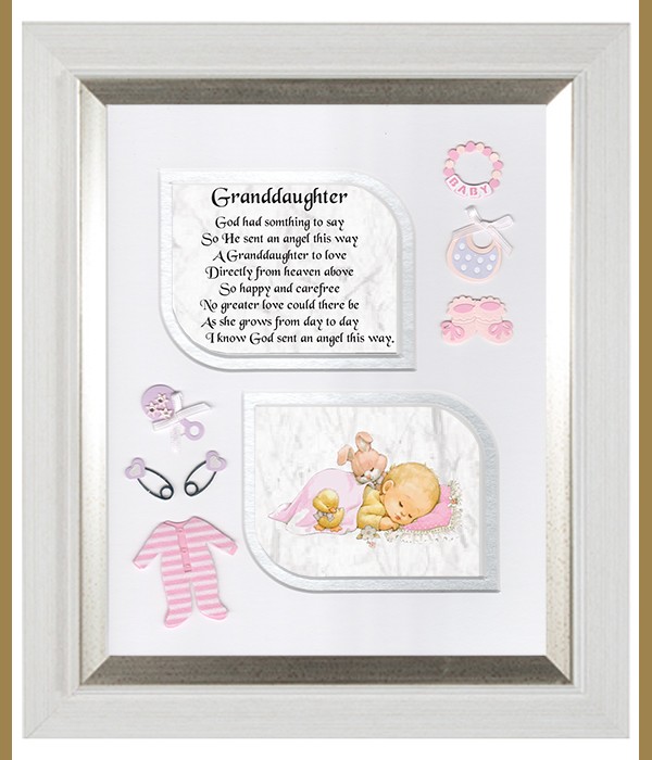 Granddaughter Pink, Cross & Flowers Verse & Photo Forever Frame