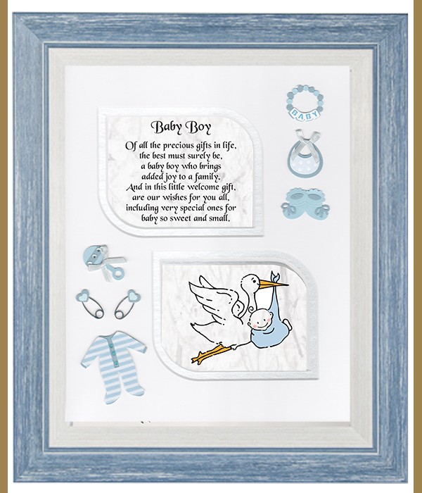Baby Boy Blue Cross & Flowers Verse & Photo Forever Frame