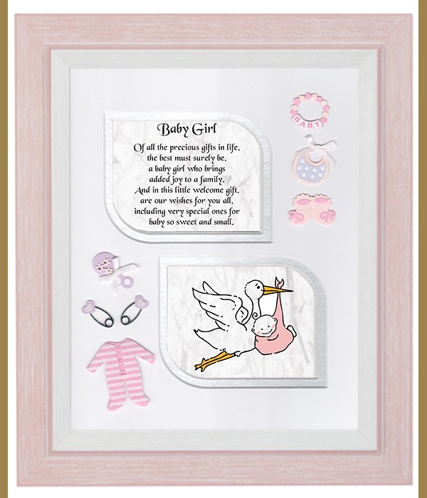 Baby Girl Pink, Cross & Flowers Verse & Photo Forever Frame