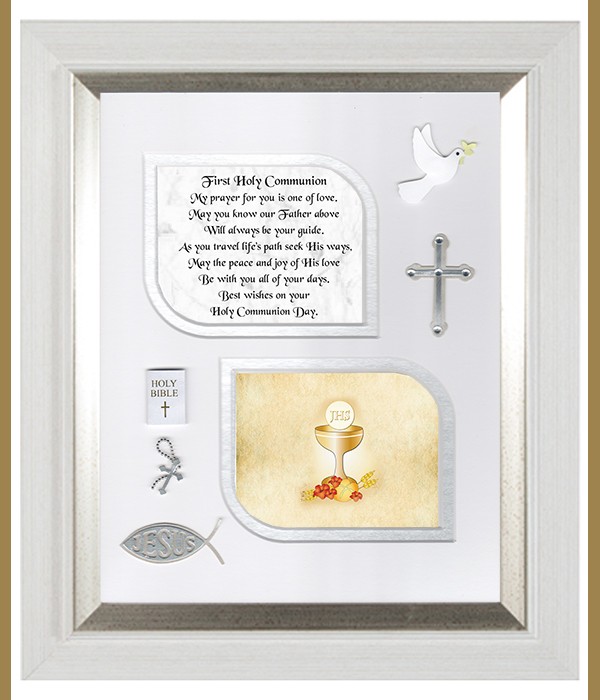 1st Holy Communion, Cross & Flowers Verse & Photo Forever Frame