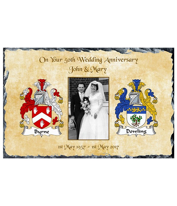 Anniversary Family Crest & Photo Slate Beige Background