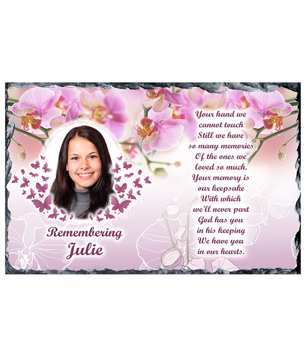 Remembrance Slate Pink Orchids & Cross & Photo Slate