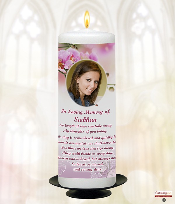 Celtic Cross Pink Orchids & Photo Remembrance Candle