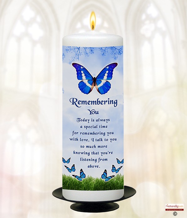 Blue Butterfly Remembrance Candle