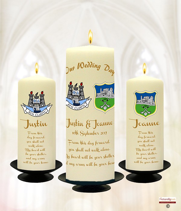 County Crests Gold Wedding Set 9inch & 6inch Pillars