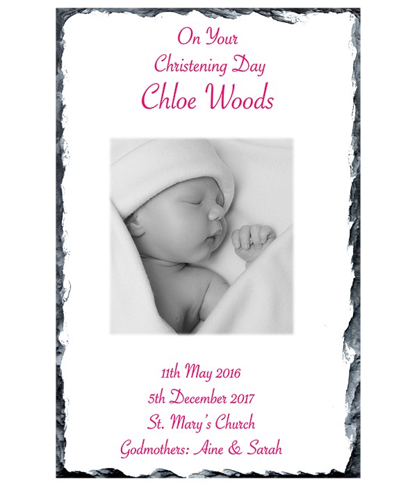 Cross & Fish & Photo Pink Christening Slate