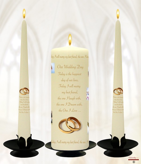 Memories Collage Gold Rings Wedding Candles