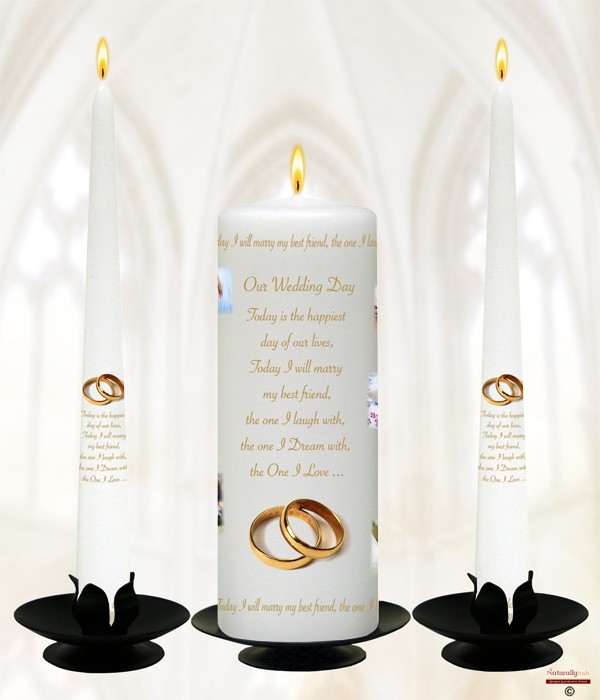 Memories Collage Gold Rings Wedding Candles