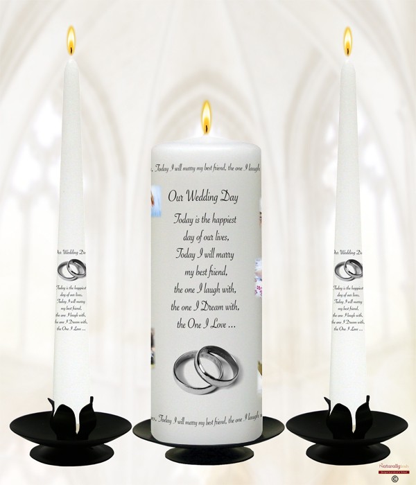 Memories Collage Silver Rings Wedding Candles
