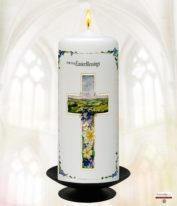 Cross & Flower Easter Candle (White) 6 inch