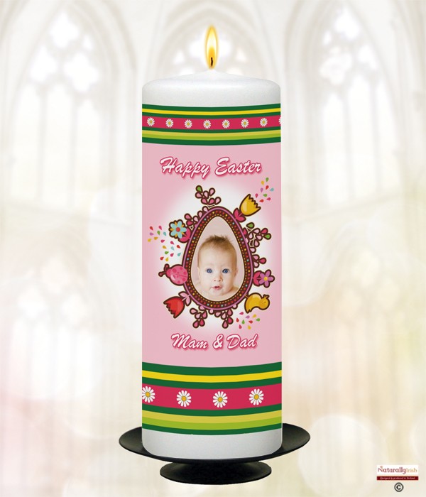 Personalised Daisys Pink Easter Candle (White) 9 inch