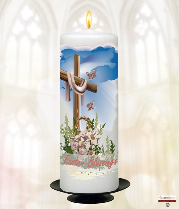 Cross & Butterflies Easter Candle (White) 9 inch