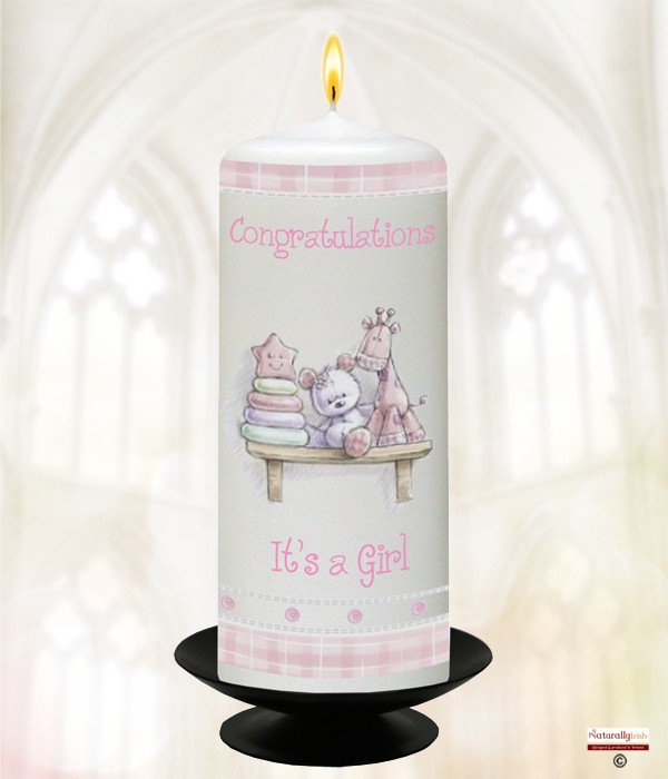 Pink Teddy and Toys Candle (White)