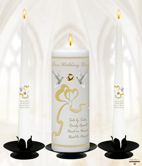 Two Hearts & Doves Gold Wedding Candles