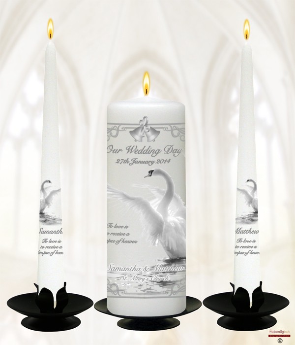 Swan  - Silver script Wedding Candles