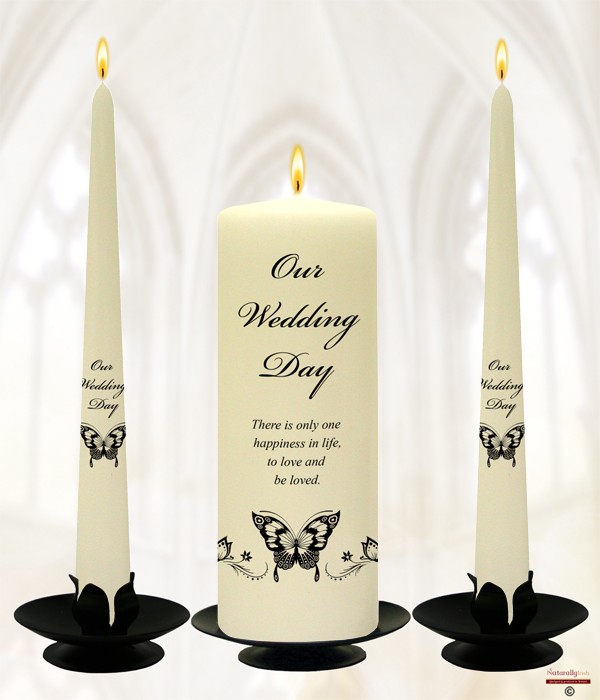 Magestic Black Butterfly Wedding Candle Set