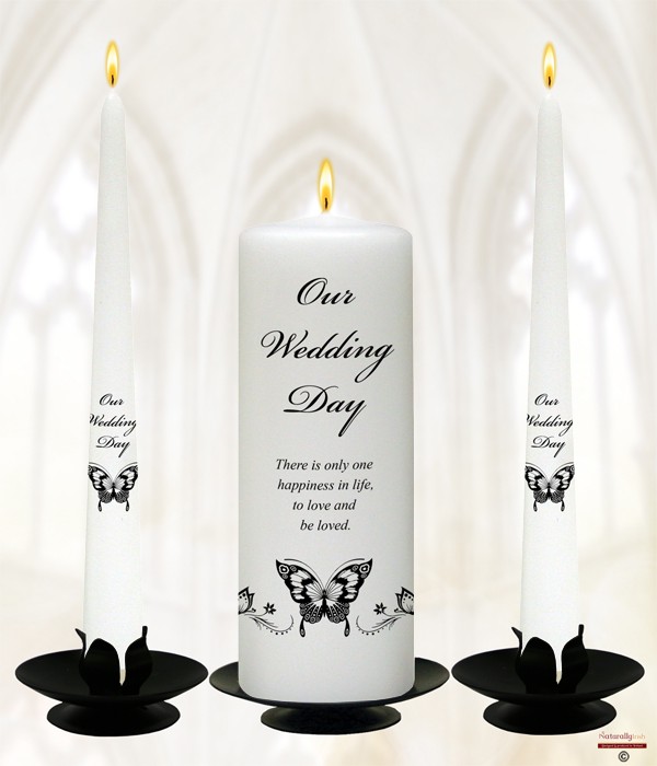 Magestic Black Butterfly Wedding Candle Set