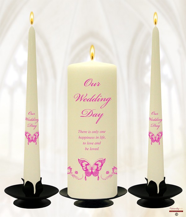 Magestic Pink Butterfly Wedding Candle Set