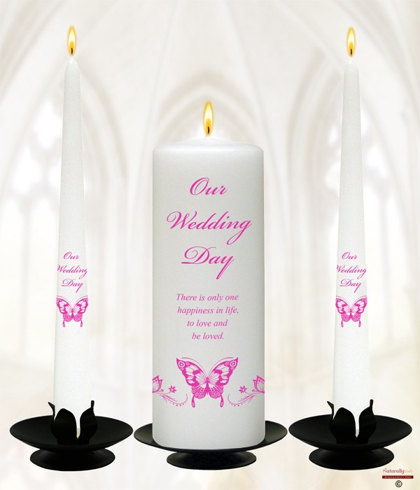 Magestic Pink Butterfly Wedding Candle Set