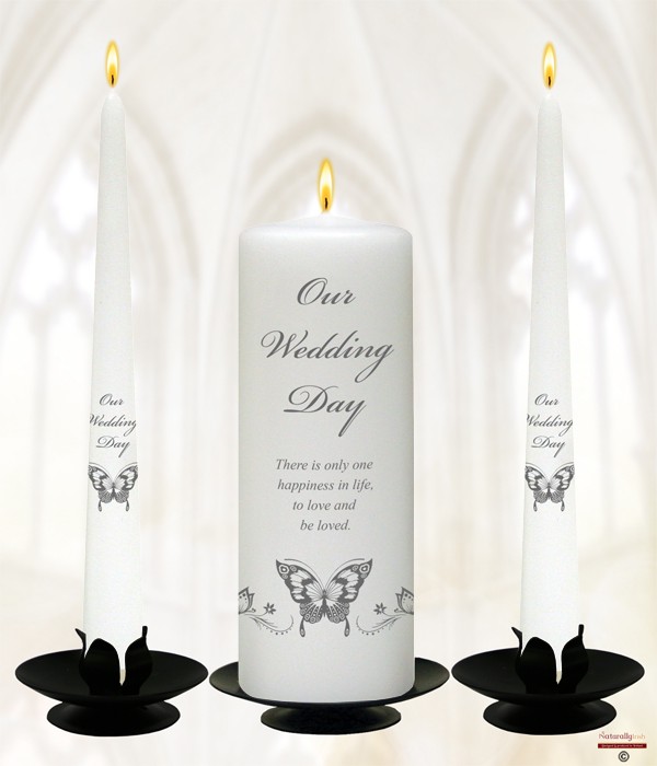 Magestic Silver Butterfly Wedding Candle Set